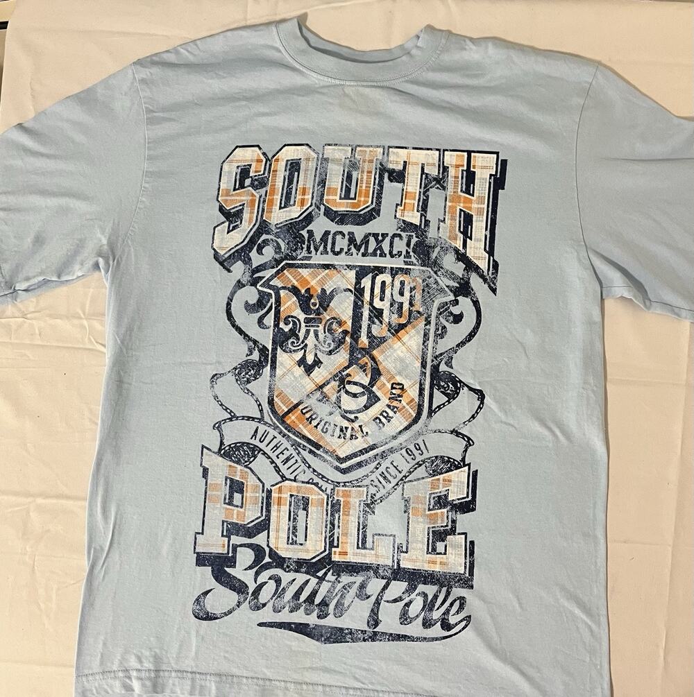 Southpole Men's Graphic Logo Light Blue Tee Urban Streetwear Size XXL Cotton